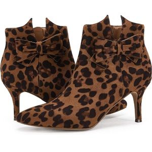Leopard Print Ankle Boots with Bow Detail